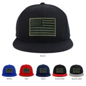 Olive American Flag Patch Youth Size Flatbill Snapback Baseball Cap - FREE SHIP - Picture 1 of 13