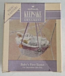 Vintage Dated 1991 Hallmark Ornament Baby's First Easter Rabbit in Basket #20610 - Picture 1 of 9