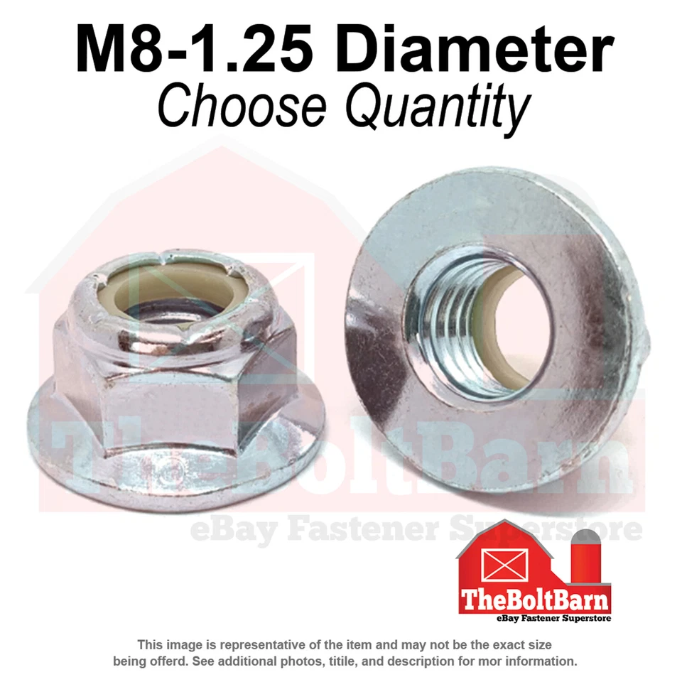 M8-1.25 Clase 8 Nylon Inserto Brida Hexagonal Tuercas de Bloqueo Zinc Rosca Gruesa (Elige Cantidad) Foto 1 de 1