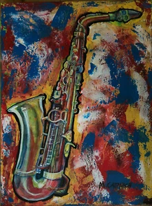 Original Signed Painting on Canvas "Cool Saxophone" - Picture 1 of 1