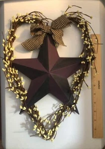 DLCC~ Ivory pip heart 13” tall with purple black 11” star homespun bow Easter - Picture 1 of 3