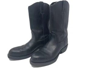 8 1/2 m Vintage LEHIGH Steel Toe Pull on Leather Motorcycle Work Boots Black - Picture 1 of 12