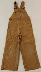 Youth Size 7- CARHARTT Doubleknee Carpenter Hammer Loop Cotton Duck Bib Overalls - Picture 1 of 7