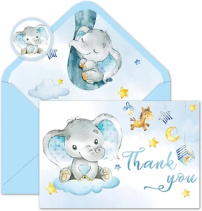 24 Packs Elephant Thank You Cards Blue Baby Elephant Greeting Cards Cute Cartoon - Picture 1 of 7