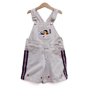 Vintage Kids Y2K Looney Tunes Tan Denim Overalls Romper Shorts Tweety Size 6/6X - Picture 1 of 10