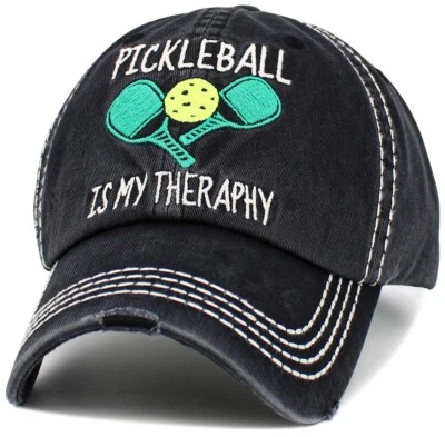 Pickleball Is My THERAPHY is MISSPELLED Adjustable Black Hat SEE DESCRIPTION - Image 1 of 3