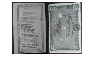 Rare 1932 Australia "STARVATION DEBENTURE" Certificate United Australia Party - Bild 1 von 3