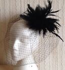 black feather fascinator black french veiling veil hair clip brooch headpiece