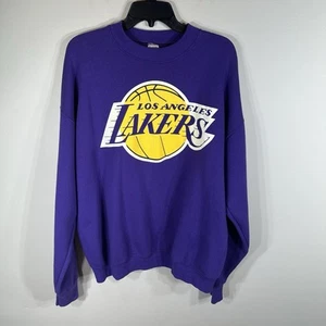 Vintage 90s Los Angeles Lakers NBA Sweatshirt Mens XL Purple Yellow Made in USA - Picture 1 of 6