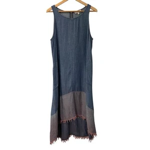Nanette Lepore Blue Denim Chambray Lyocell/Linen Hi-Low Sleeveless Dress 16 - Picture 1 of 13