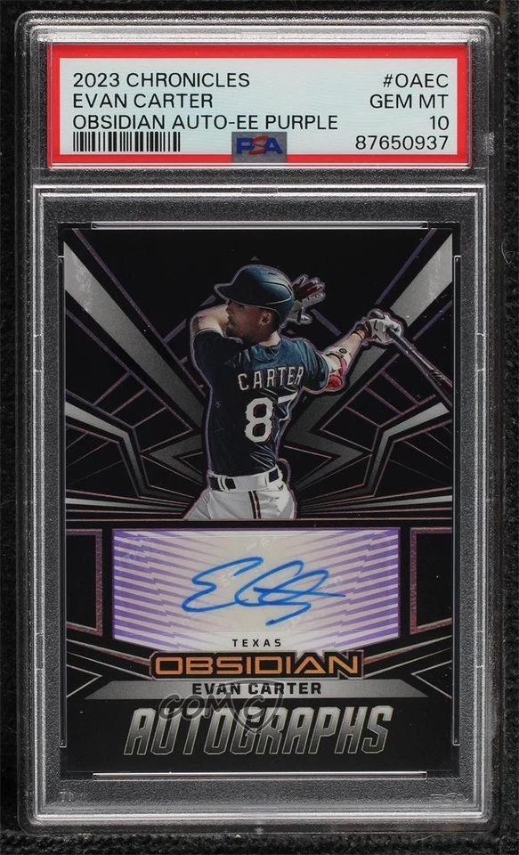 2023 Chronicles Obsidian Electric Etch Purple /25 Evan Carter PSA 10 GEM MT Auto - Image 1 of 2