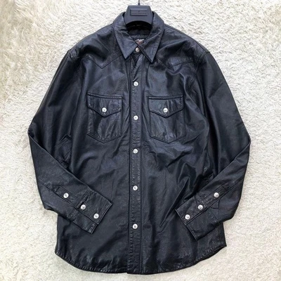 Harley Davidson Deerskin Leather Western Shirt Size L Black Men's - Image 1 of 4