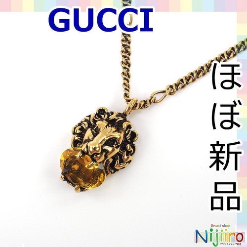 Collana girocollo Gucci testa di leone pietra gialla arancione tono oro buone condizioni JP