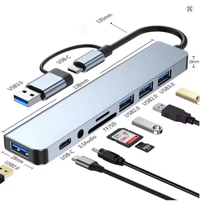 8 In 2 USB + Typ C Hub Dockingstation Mit 3,5-Mm-Audio-Klinkenadapte Micro-Sd - Bild 1 von 4