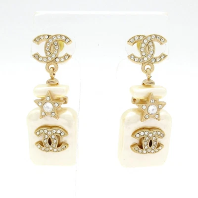 Auténticos Pendientes CHANEL Coco - Oro Crema Transparente Imitación Perla Herrajes Estrás Foto 1 de 4