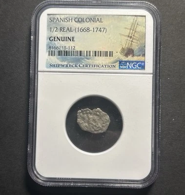 Spanish Colonial 1/2 Real (1668-1747) — Certified NGC Genuine — Shipwreck Coin! - Image 1 of 4