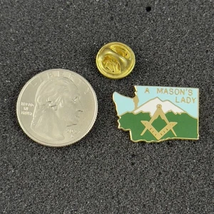 Prendedor Pinback tono dorado esmaltado dama masónico del estado de Washington #52244 - Imagen 1 de 2