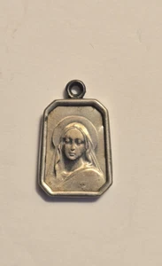 Antique Catholic Charm Pendant Medal Enamel Overlay Mary Jesus - Picture 1 of 11