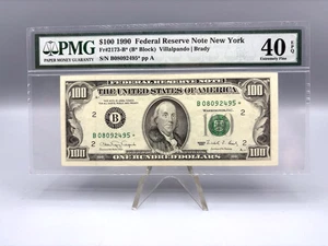 PMG 40 Extremely Fine EPQ $100 1990 Federal Reserve Note New York FREE SHIPPING - Picture 1 of 16