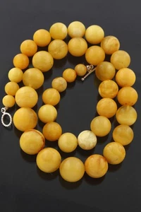 Genuine BALTIC AMBER Egg Yolk Round Shape Beads 21-11mm Necklace 111.3g 250813-1 - Picture 1 of 10