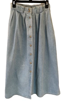 Винтажная трапециевидная плиссированная джинсовая миди-юбка Cabin Creek с карманами B-петлями размер 8/27 x 33 дюйма - Изображение 1 из 4