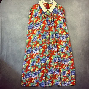 Grannycore Dress 50s Style Oversized Lagenlook Floral Roses Collar Sheer Chiffon - Picture 1 of 9