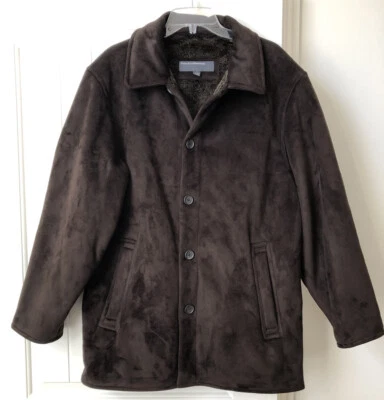 Perry Ellis Portfolio Men's Brown Faux Suede Faux Fur Lined Coat Jacket Large. - Image 1 of 4