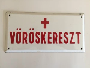 Authentic Vintage Budapest Hungary Enameled Red Cross Sign VŐRŐSKERESZT - Picture 1 of 2
