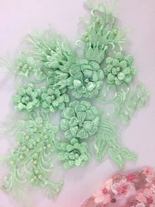 3D Embroidered Applique Light Green Floral Venice Lace 12" (BL155) - Picture 1 of 6