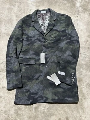 NWT Michael Kors Mens Top Coat Over Car Camo Wool button Stretch Slim - Image 1 of 4
