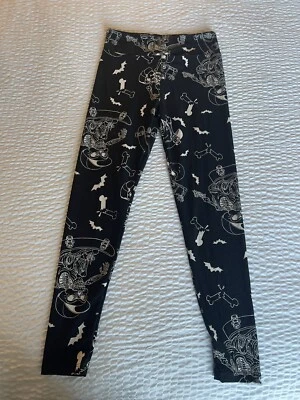 LulaRoe Halloween Esqueleto Sombrero Monopatín Hueso de Murciélago Leggings Negro Blanco Adolescente Foto 1 de 4
