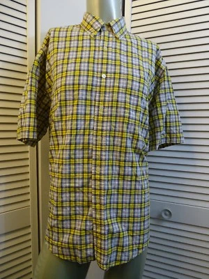 Para Hombres EDDIE BAUER Manga Corta Vestido Botón Informal AMARILLO Camisa a Cuadros L LG GRANDE Foto 1 de 4