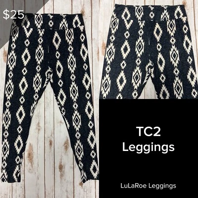 LuLaRoe NUEVOS Leggings TC2 (Alto y Curvilíneo 2) Suave Muerte Talla 18+ Azteca Negro Blanco Foto 1 de 3