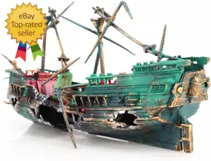 Aquarium Shipwreck Decorations - Air Bubbler Sunken Ship Ornament, Fish Tank - Picture 1 of 8