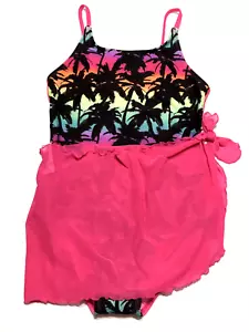 Art Class Girls L 10/12 Tropical Print One Piece Swimsuit Set & Pink Wrap Skirt - Picture 1 of 11