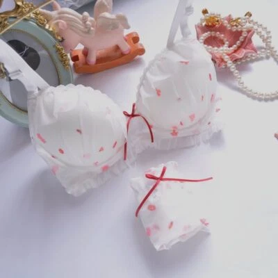 Womens Bra Print Girl Cute Gathering Sexy Bra Set Panties 32 34 36 38 40 B C D - Image 1 of 4