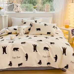 Bear Duvet Cover Set Twin 100% Cotton Bedding for Kids Boys Girls Teens Cartoon - Picture 1 of 7