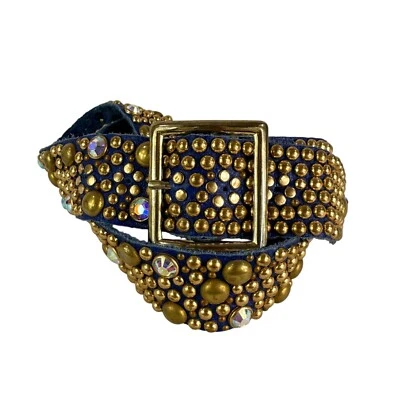 Cinturón Unisex Glamour Azul Cuero Genuino Con Estrás Estilo Talla 30 Foto 1 de 4