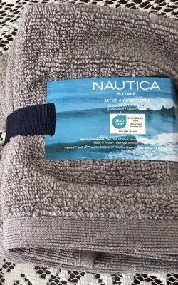 Juego de 4 paños de baño Nautica Home 100 % algodón 12 X 12 GRIS ESCARCHA Nuevo Foto 1 de 4