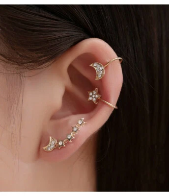 Damen Elegant Stern Mond Kristall Strass Ohrstecker Ohrringe Modeschmuck - Bild 1 von 4