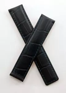 19/18 mm DARK NAVY BLUE CROCODILE-STYLE LEATHER STRAP to fit TAG Heuer CARRERA - Picture 1 of 4