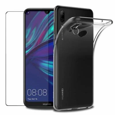 COVER CUSTODIA + PELLICOLA VETRO TEMPERATO PER HUAWEI Y7 2019 TRASPARENTE  - Immagine 1 di 4
