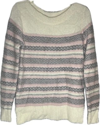 Suéter Ann Taylor Loft Mujer Talla Pequeña Gris Rosa Blanco Rayas Foto 1 de 4
