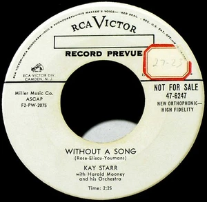 KAY STARR - PROMO COPY - WITHOUT A SONG / HOME SWEET HOME ON THE RANGE - Picture 1 of 2