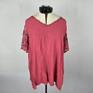 Bloomchic Blouse Women's 2X Dusty Pink Lace Short Sleeve & V-Neck NWT - Picture 1 of 16