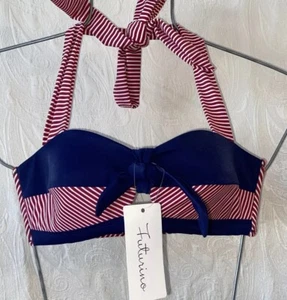 FUTURINO M NWT Striped Halter swimming Bikini Top Women's Vintage 50s Style - Picture 1 of 9