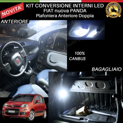 KIT LED INTERNI PER FIAT NUOVA PANDA PLAFONIERA DOPPIA CONVERSIONE COMPLETA6000K - Immagine 1 di 3