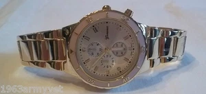 NEW Ladies Geneva Chronograph Goldtone Pink Boyfriend Submariner Watch + Battery - Picture 1 of 3