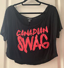 EUC Streetwear Society ?Canadian Swag?Print Black Cropped Shirt  Large