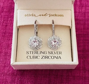 Olivia and Jackson sterling silver cubic zirconia leverback earrings - new - Picture 1 of 4